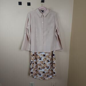 Roaman's Roll Tab Sleeve Jacket Dress Set in Floral Khaki Size 16W